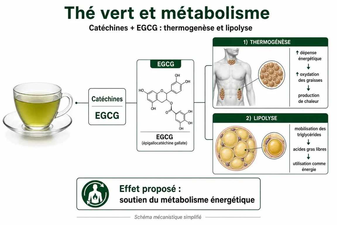 Mécanisme d'action des catéchines du thé vert sur la thermogenèse et la perte de poids