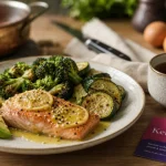 Recette keto : saumon au citron, brocoli et courgettes rôties