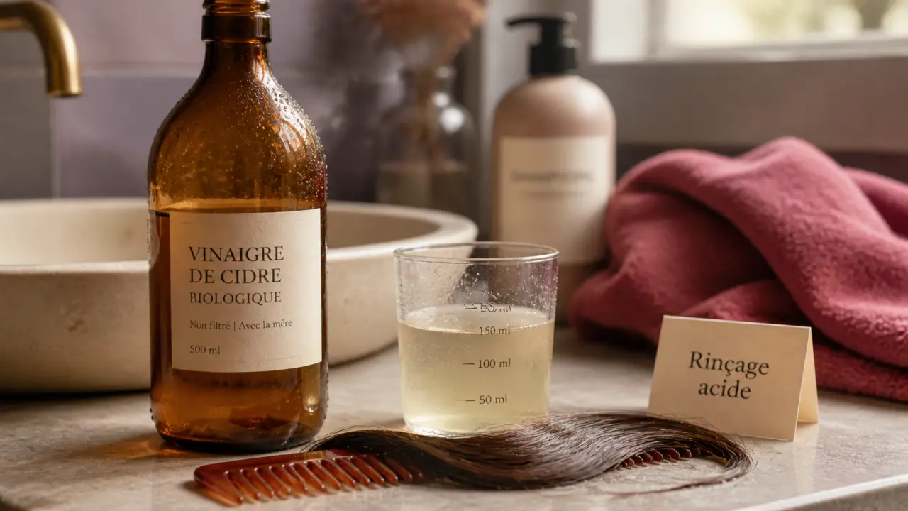 Vinaigre de cidre et cheveux : rinçage acide brillance, anti-pellicules