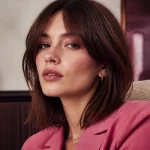 Visage rond coupe de cheveux : lob et frange rideau pour affiner le visage