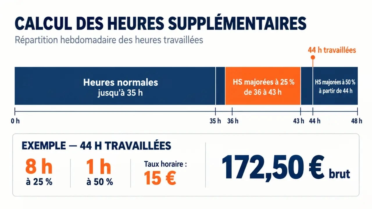 Tableau heures supplémentaires avec seuils de majoration à 25 % et 50 %