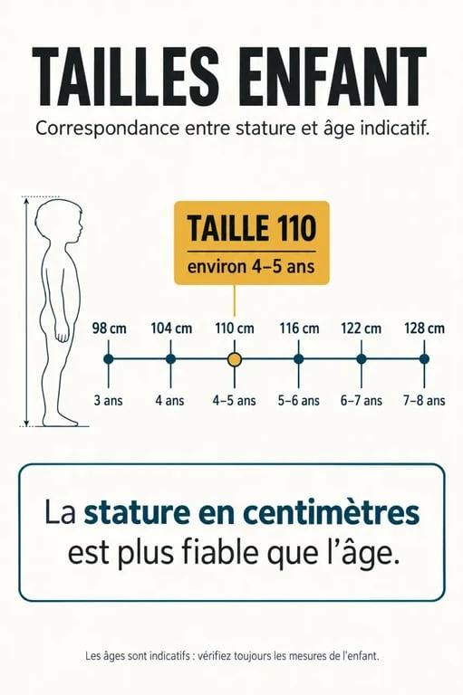 Infographie taille 110 quel âge : correspondance entre 110 cm et 4-5 ans