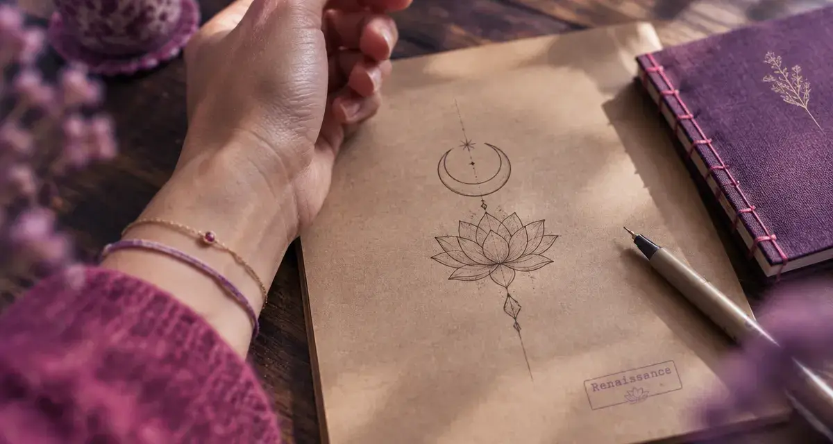 Symbole force femme : lotus et lune, renaissance et protection